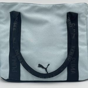 PUMA Up And Comer Light Blue Black Tote Bag Interior Pockets Expandable